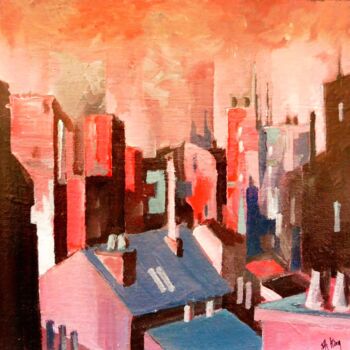 Painting titled "Red City 2" by Koen De Weerdt, Original Artwork, Acrylic