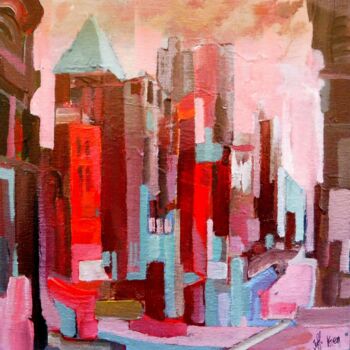 Painting titled "Red City 3" by Koen De Weerdt, Original Artwork, Acrylic