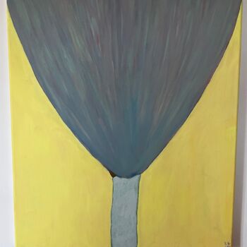 Painting titled "Fleur sur mur jaune." by Jean Kauffmann, Original Artwork, Acrylic