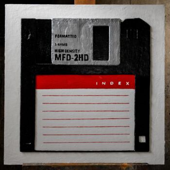 Painting titled "RED FLOPPY DISK" by Xoual, Original Artwork, Acrylic