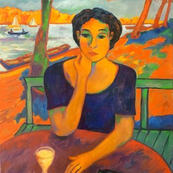 Painting titled "L'attente au bord d…" by Jacques Metairie, Original Artwork, Oil