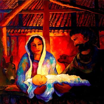 Painting titled "LA NATIVITÉ-HST" by Jacques Metairie, Original Artwork, Oil