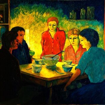 Painting titled "Le Bénedicité des p…" by Jacques Metairie, Original Artwork, Oil