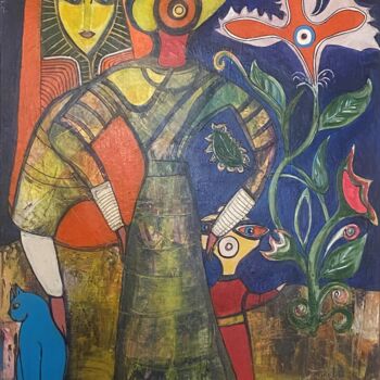 Painting titled "Le Chat bleu" by Marc Orage , Original Artwork, Acrylic