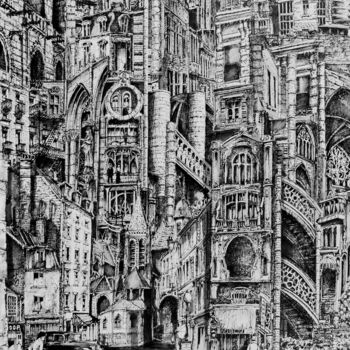 Drawing titled "Composition 5" by Koen De Weerdt, Original Artwork, Ink
