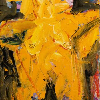 Painting titled "GNOME EN JAUNE" by Cy Pavel, Original Artwork, Fabric