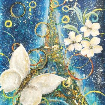 Schilderij getiteld "Un  été à Paris tab…" door Anne Robin, Origineel Kunstwerk, Acryl Gemonteerd op Houten paneel