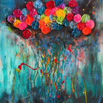 Painting titled "Hymne à la vie" by Caco, Original Artwork, Acrylic Mounted on Wood Panel