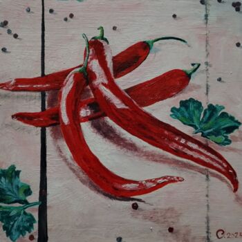 Painting titled "Перцы Чили" by Art-Teodora, Original Artwork, Oil