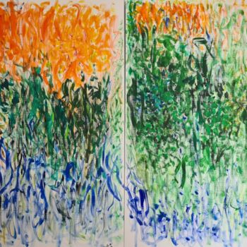 Painting titled "Diptyque port clos" by Monica Dehaeze , Original Artwork, Acrylic Mounted on Wood Stretcher frame