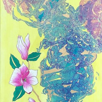 Painting titled "Magnolia" by Cécile White, Original Artwork, Acrylic Mounted on Wood Stretcher frame