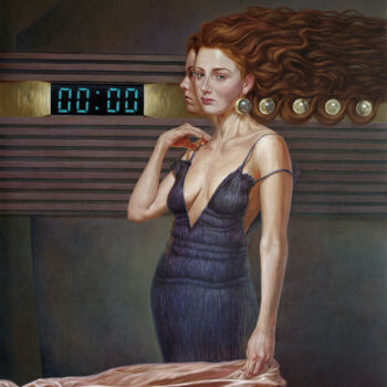 Painting titled "Zero Hours, Zero Mi…" by Andrii Zhukov, Original Artwork, Oil Mounted on Wood Stretcher frame