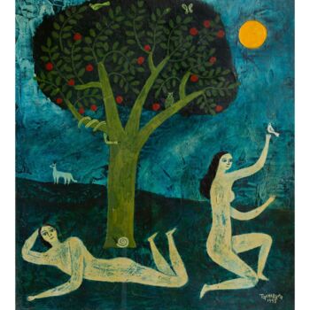 Peinture intitulée "Desnudo y manzano" par Yoshiro Tachibana, Œuvre d'art originale, Acrylique