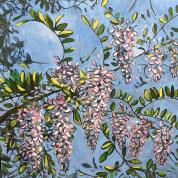 Картина под названием "blooming acacia" - Grigorii Zulkarniaev, Подлинное произведение искусства, Масло