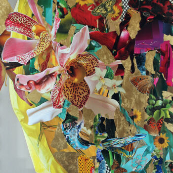 Painting titled "Pink orchids and bu…" by Marina Podgaevskaya, Original Artwork, Collages