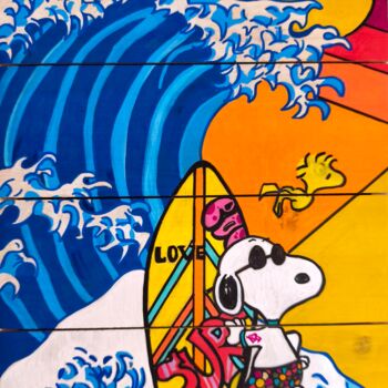 Peinture intitulée "Surfing Snoopy" par Caronart, Œuvre d'art originale, Marqueur