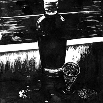 Drawing titled "The Glass Still Lif…" by Vladimir Abaimov, Original Artwork, Ink