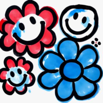 Printmaking titled "Happy Petal Parade" by Ivy Blue, Original Artwork, Digital Print