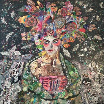 Collages titled "Wild Bloosoms" by Moira Mcainsh, Original Artwork, Acrylic Mounted on Wood Stretcher frame