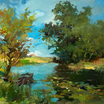 Malarstwo zatytułowany „A secluded place in…” autorstwa Yuriy Suprunchuk, Oryginalna praca, Olej Zamontowany na Karton