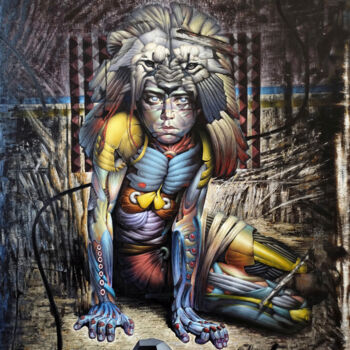 「"Sekhmet" (the seri…」というタイトルの絵画 Bogdan Dideによって, オリジナルのアートワーク, オイル ウッドストレッチャーフレームにマウント