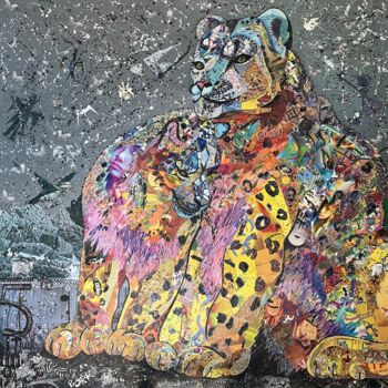 Collages titled "Wild Pussycats" by Moira Mcainsh, Original Artwork, Acrylic Mounted on Wood Stretcher frame