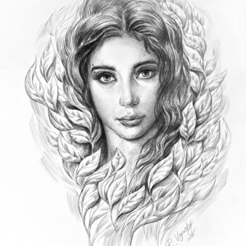 Drawing titled "Girl like a flower" by Ruslan Vigovsky, Original Artwork, Pencil