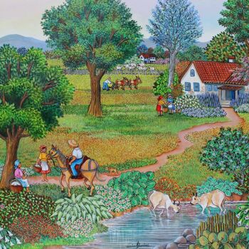 Painting titled "Encontro" by Lucia Buccini, Original Artwork, Oil Mounted on Wood Stretcher frame