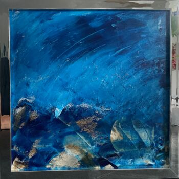 Painting titled "Vaguelettes bleues" by Christine Barth Mroz, Original Artwork, Acrylic Mounted on Wood Stretcher frame
