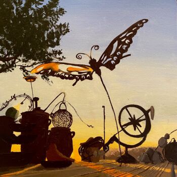 Painting titled "L’aube s’envole" by Sophie Cousineau, Original Artwork, Oil Mounted on Cardboard