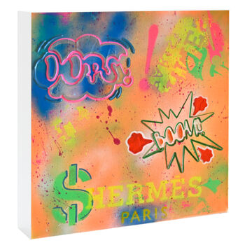 Painting titled "BOOM (3D)" by Isabelle Dorpe (Isalan), Original Artwork, Spray paint Mounted on Wood Stretcher frame