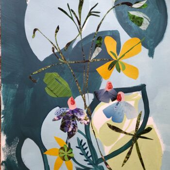 Painting titled "Le temps des fleurs" by Cécile Morillon, Original Artwork, Acrylic Mounted on Wood Stretcher frame