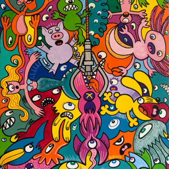 Malerei mit dem Titel "Claw me a Doodle" von Rony, Original-Kunstwerk, Acryl