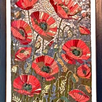 Sculpture titled "Ay Işığında Gelinci…" by Hasan Bayramoğlu, Original Artwork, Mosaic Mounted on Wood Panel