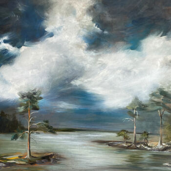 Schilderij getiteld "LADOGA" door Anna Gurechkina, Origineel Kunstwerk, Olie Gemonteerd op Frame voor houten brancard