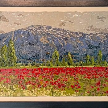 Sculpture titled "Gelincik Tarlası, S…" by Hasan Bayramoğlu, Original Artwork, Mosaic Mounted on Wood Panel