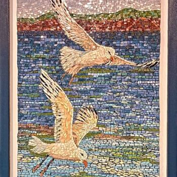 Sculpture titled "Martılar, Seramik M…" by Hasan Bayramoğlu, Original Artwork, Mosaic Mounted on Wood Panel