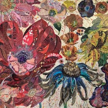 Collages titled "Pretty Flowers" by Moira Mcainsh, Original Artwork, Acrylic Mounted on Wood Stretcher frame