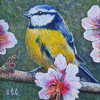 Pintura intitulada "CHICKADEE" por Sergey Suslov, Obras de arte originais, Óleo Montado em Cartão
