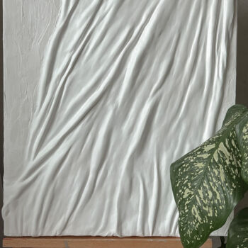 Sculpture titled "Panel with fabric h…" by Anastasiia Iurzinova, Original Artwork, Plaster Mounted on Wood Stretcher frame