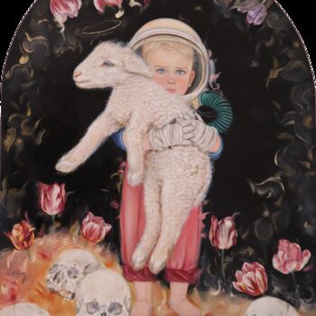 Pittura intitolato "Spacebaby: The Last…" da Lena Applebaum, Opera d'arte originale, Olio Montato su Pannello di legno
