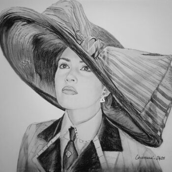 「Kate Winslet」というタイトルの描画 Leszek Gaczkowskiによって, オリジナルのアートワーク, 鉛筆 ウッドストレッチャーフレームにマウント