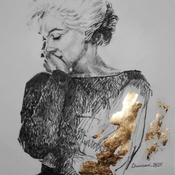 「Marilyn Monroe」というタイトルの描画 Leszek Gaczkowskiによって, オリジナルのアートワーク, 鉛筆 ウッドパネルにマウント