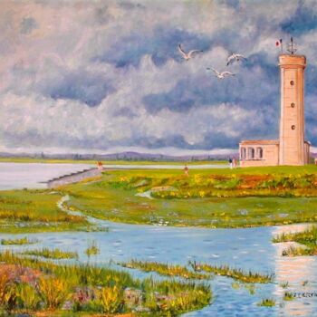 Schilderij getiteld "LE HAOURDEL APRES L…" door Alain Dervillez, Origineel Kunstwerk, Olie Gemonteerd op Frame voor houten b…