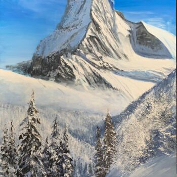 Painting titled "Nella neve" by Gianfranco Combi, Original Artwork, Oil Mounted on Wood Stretcher frame