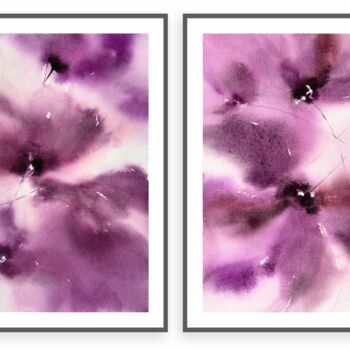 Malerei mit dem Titel "Abstract lilac flow…" von Olya Grigorevykh, Original-Kunstwerk, Aquarell