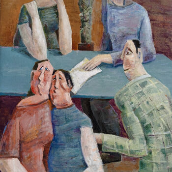 Pintura intitulada "The Family Meeting" por Gegham Hunanyan, Obras de arte originais, Óleo Montado em Armação em madeira