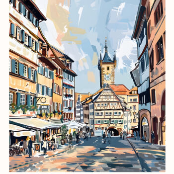Digitale Kunst mit dem Titel "Frankfurt's Histori…" von Chun Yu Guan, Original-Kunstwerk, KI-generiertes Bild Auf Karton mon…