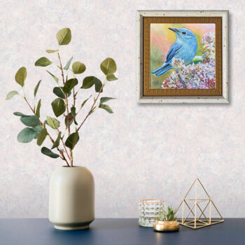 Painting titled "The Thrush" by Sergey Suslov, Original Artwork, Oil Mounted on Cardboard