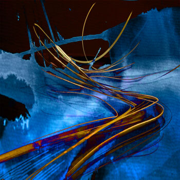 Digital Arts titled "ROUTE DE NUIT" by Gérard Esquerre, Original Artwork, Digital Painting Mounted on Wood Stretcher frame